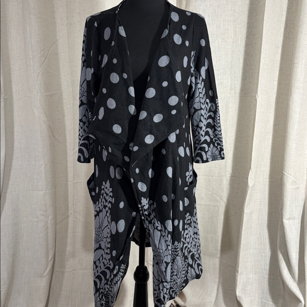 Reborn Black and Gray Polka Dot and Floral Cardigan/Duster/Kimono